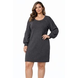 Studio One New York Gray Knit Sweater Dress Textured Sleeve Cozy Chic Size XL